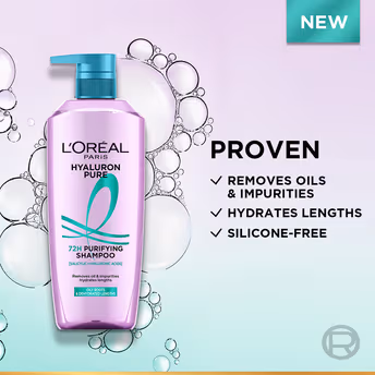 L’Oréal Paris Hyaluron Pure 72H Purifying Shampoo, For Oily Scalp & Dry Hair With Salicylic And Hyaluronic Acid - Image 2